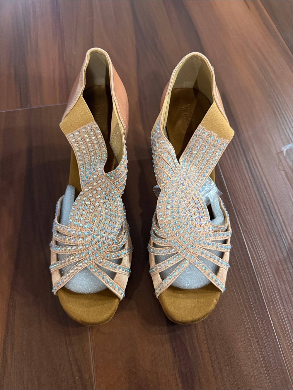 Dance Class Peach Crystal Strappy Heels